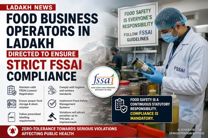 Ladakh Directs Food Businesses to Ensure Strict FSSAI Compliance; Inspections to Follow